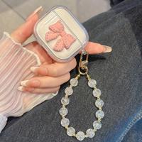 Bowknot Decor Earphone Case with Beaded Chain, Cute Decorative Earphone Protector Cover, Fashion Earphone Case for AirPods 3 ...