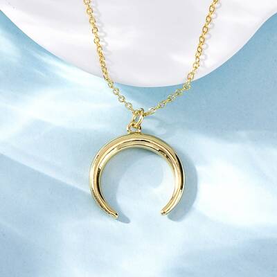 Brass Double Horn/Crescent Moon Pendant Necklaces