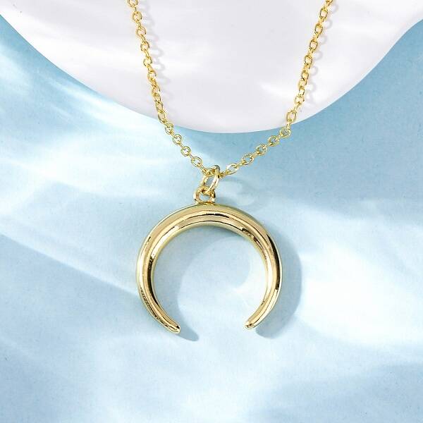 Brass Double Horn/Crescent Moon Pendant Necklaces