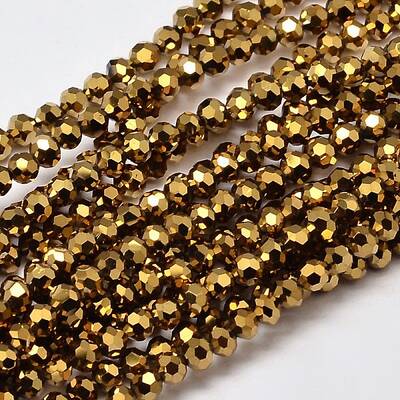 Faceted Round Full Plated Electroplate Glass Beads Strands