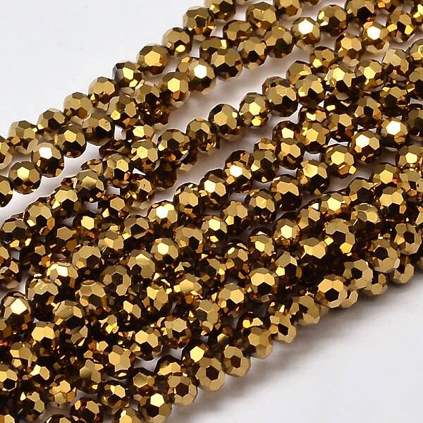 Faceted Round Full Plated Electroplate Glass Beads Strands
