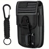 Molle Phone Pouch, Smartphone Waist Belt Holster Buckle Closure Utility Card Holder with Flag Patch Keyring and 1 D-Ring for ...