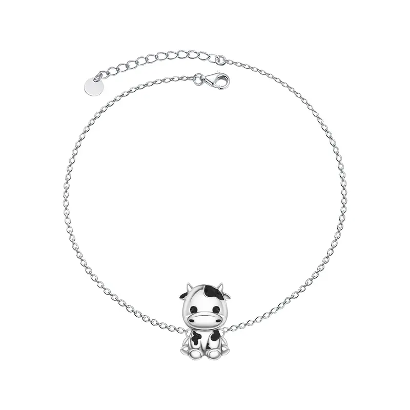 Sterling Silver Cubic Zirconia Cow Charm Bracelet