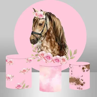 Aperturee Horse Flower Round Happy Birthday Backdrop For Girl | Circle Party Backdrop | Custom Round Birthday Backdrop | Cust...