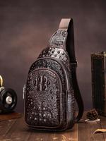 Men's Vintage Cowhide Crocodile Embossed Luxury Fanny Pack, Casual Trendy Leather Work Chest Bag, Fanny Packs for Women High-...