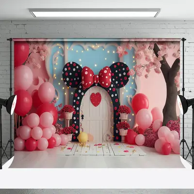 Pink Blue Balloons Bow Tie Door Cake Smash Backdrop