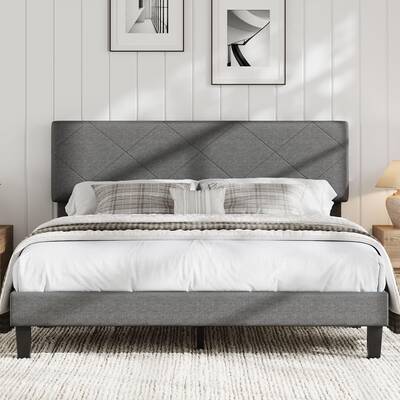 Garvee Queen Size Bed Frame with Upholstered Headboard, Queen Size Platform Bed Frame with Wooden Slat Support, Easy Assembly...