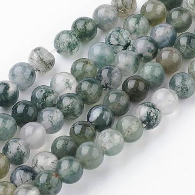 Natural Moss Agate Bead Strands