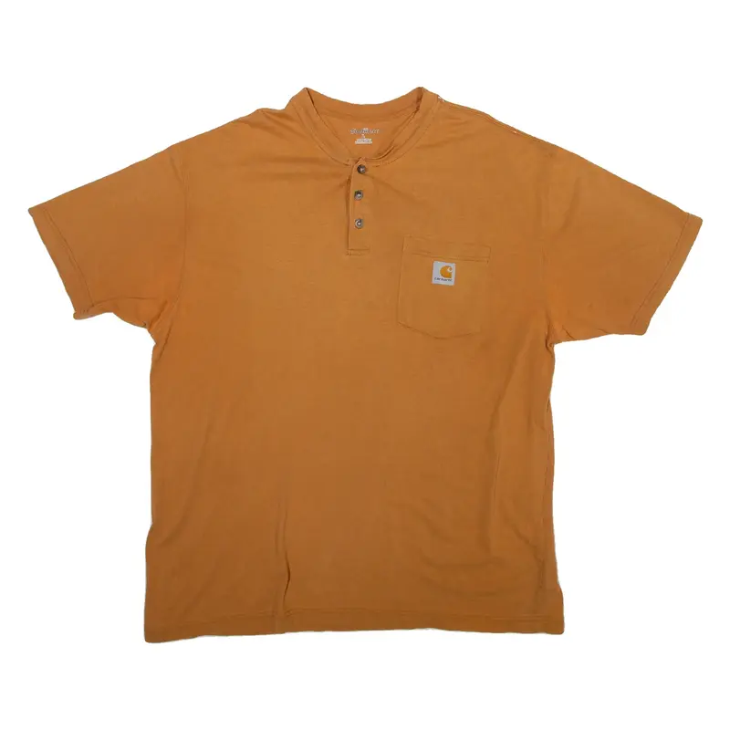 CARHARTT Mens T-Shirt Orange Button Neck L