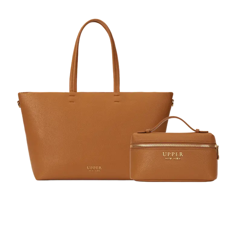 Leather Tote Bag Crossbag - Signature Bundle Exclusive Tote & Crossbody Set ( Brown )