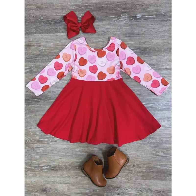 Miss Heart Breaker Pink & Red Girls or Toddler Long Sleeve Valentine's Day Skater Style Dress