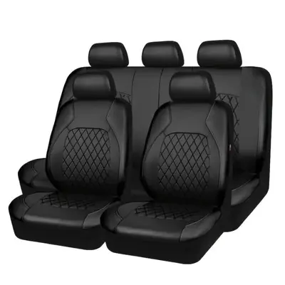 Universal Solid Color Car Seat Cover, PU Leather Car Seat Protector with Quilting Crimping Line Design, Car Interior Accesso...