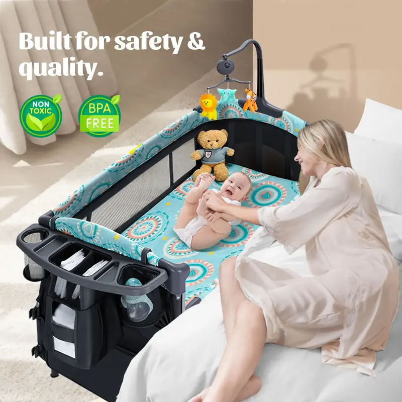 CoziBB BB01 Baby Bassinet 5 in 1 Crib with Detachable Changing Table, 3 Adjustable Height for Newborn Baby