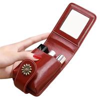 Mini Cosmetic Case with Mirror, 1 Count Elegant Faux Leather Lipstick Bag, Portable Makeup Pouch with Snap Closure, Travel Ac...