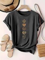 【Plus Size】 Heart Print Round Neck Tee, Casual Short Sleeve Crew Neck T-shirt for Summer, Women's Plus Clothing for Daily...