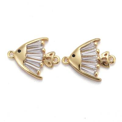 Brass Micro Pave Cubic Clear Zirconia  2-Loop Link Pendants