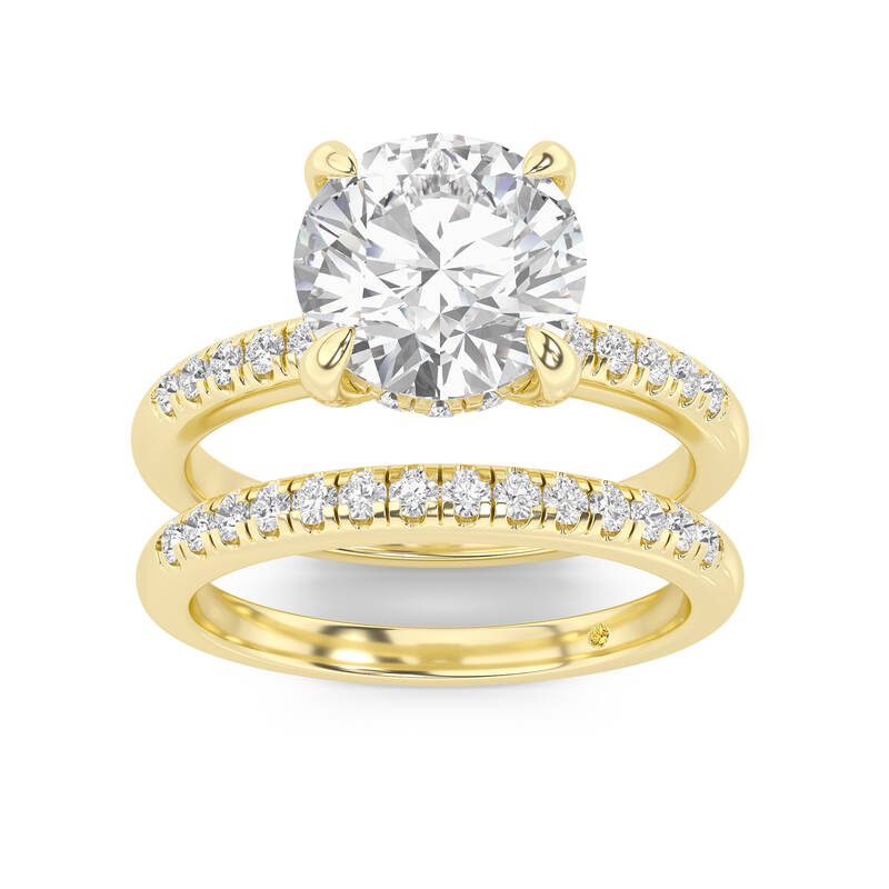 Aurelia Lab Grown Round Diamond Engagement Ring with the BonBon Quarter Coverage Wedding Band | 18K Yellow Gold 3 1/2 ct. tw.