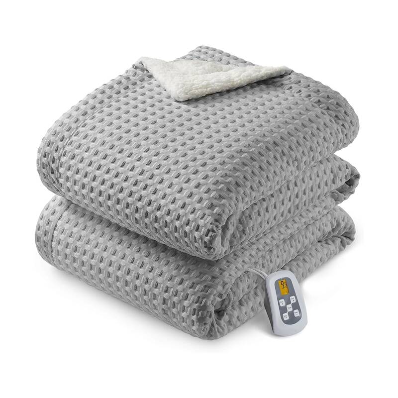 Garvee Heated Blanket Twin Size, Waffle Weave Electric Throw Blanket Fast Heating with LCD Controller, 10 Heat Levels & 1-12H...