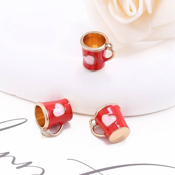 Alloy Enamel Mug Cup with Heart Miniature Ornaments