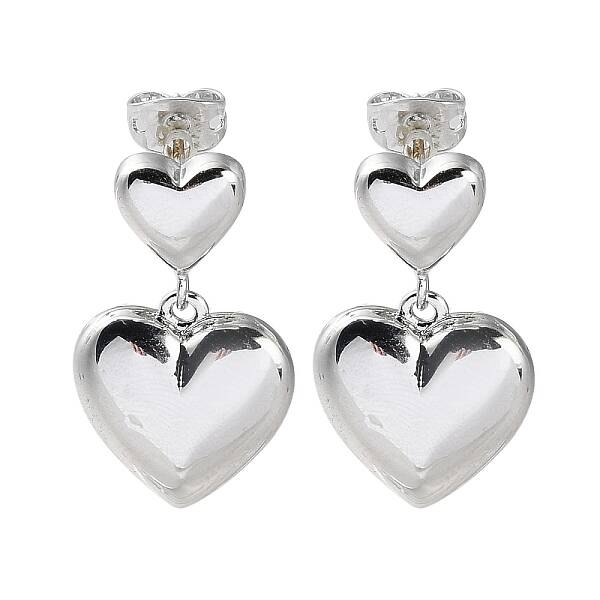 Rack Plating Brass Heart Dangle Stud Earring
