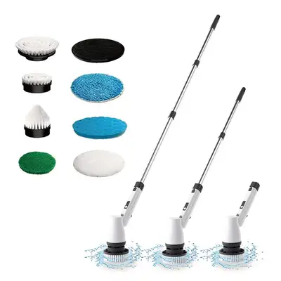 Electric Spin Scrubber Cordless Cleaning Brush with 7 Replaceable Brush Heads & Adjustable Extension Handle, 2 Speed Power Sh...