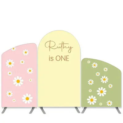 Aperturee Daisy Theme Pink Green Happy 1St Birthday Backdrop Kit | Diy Arch Backdrop Cover | Custom Chiara Arched Covers | Ci...