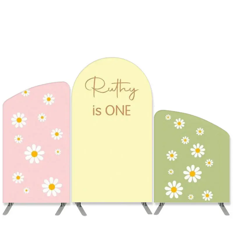 Aperturee Daisy Theme Pink Green Happy 1St Birthday Backdrop Kit | Diy Arch Backdrop Cover | Custom Chiara Arched Covers | Ci...