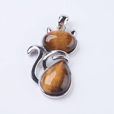 Natural Tiger Eye Kitten Pendants
