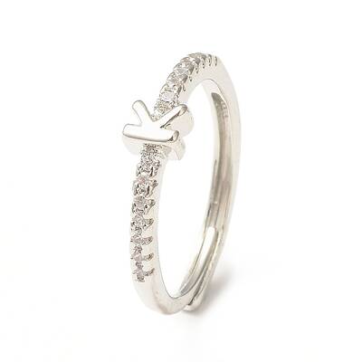 Clear Cubic Zirconia Initial Letter Adjustable Ring