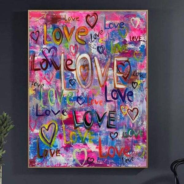 Large Original Acrylic  Abstract Hearts Painting Canvas Artwork Love Wall Art | LOVE ART