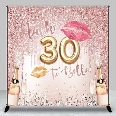 Custom Pink Glitter Champagne 30th Birthday Backdrop - Aperturee