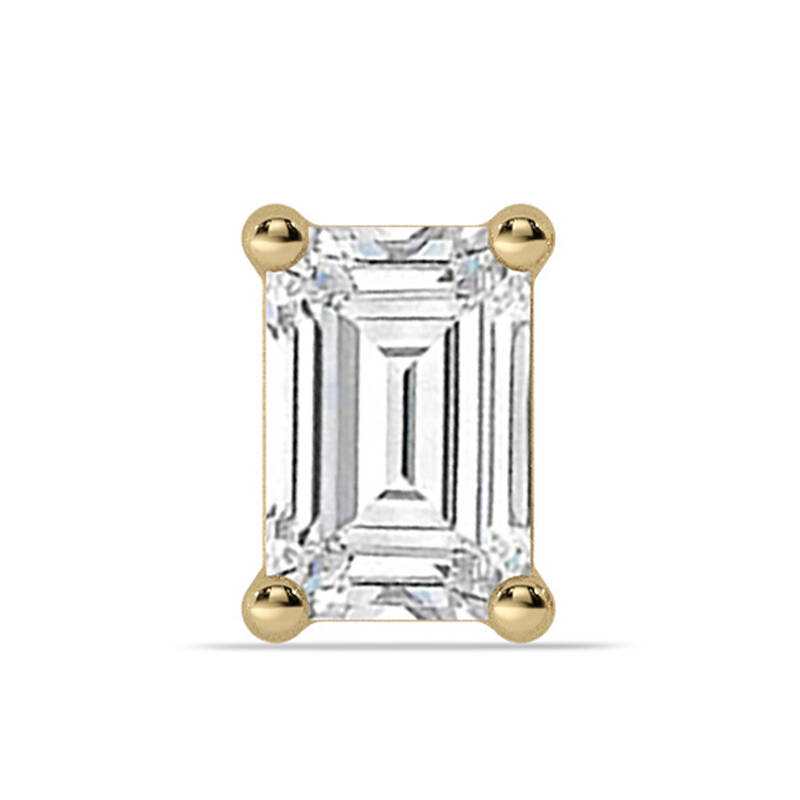 Certified Lab Grown Four Prong Emerald Cut Single Diamond Stud Earring | 14K Yellow Gold 3 ct. tw.