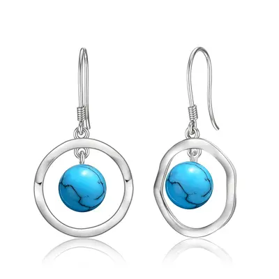Sterling Silver Circular Shaped Turquoise Drop Earrings