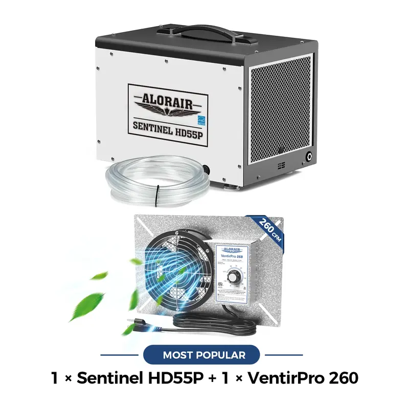 Alorair Combo Package for Crawl Spaces,Basements Dehumidifier and Ventilator | Sentinel HD55P and Ventirpro 260 Fan