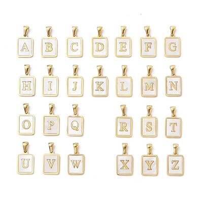 26Pcs Letter A-Z Ion Plating(IP) 304 Stainless Steel Pave Shell Pendants
