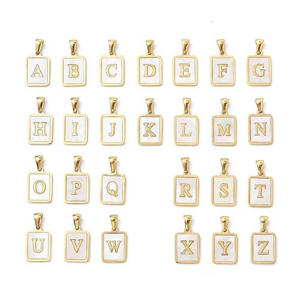 26Pcs Letter A-Z Ion Plating(IP) 304 Stainless Steel Pave Shell Pendants