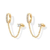 PAVOI 14K Gold Chain Earrings for Women | Double Piercing Dangle Chain Huggie Hoop Earrings | Cubic Zirconia Single Stud Ear ...