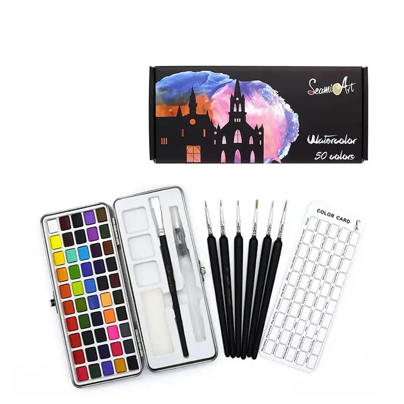 50 Color Watercolor Paint Set With Painting Brushes (1 Set), Watercolor Painting Set, Art Supplies For Home School Students