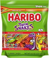 HARIBO Gummi Candy, Twin Snakes Sweet & Sour Gummy Candy, 8.3 Ounce Resealable Share Size Stand Up Bag, Soft & Chewy Snacks, ...