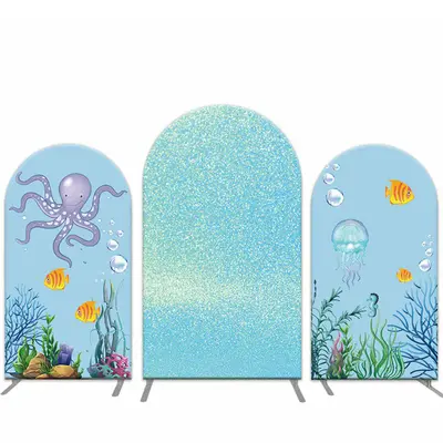 Aperturee Blue Glitter Seaworld Birthday Party Arch Backdrop Kit | Custom Arched Wall Covers | Diy Round Arch Backdrop | Wedd...