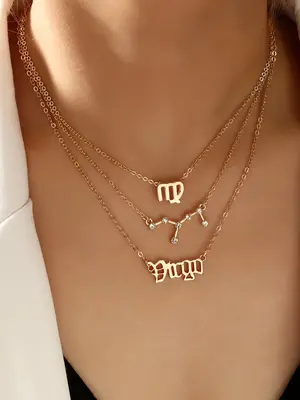 Rhinestones Decor Simple and Versatile 12 Constellation Alloy Pendant Necklace, 3counts/set Elegant All-match Jewelry for Gir...