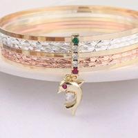 Three Colors Dephin Design Bracelet Seminario 2.3 Inches in Diameter 24.7 Oz Weight Copper Gold Plated with Dolphin Charm