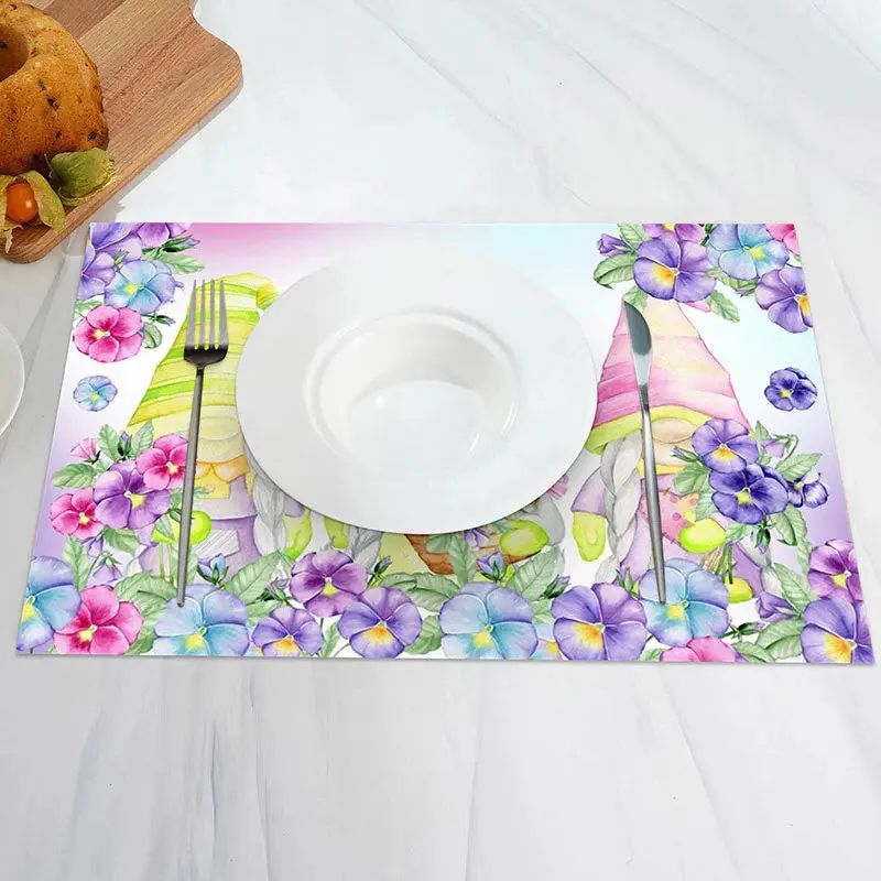 Purple Red Blue Floral Dwarf Set Of 4 Placemats - Aperturee