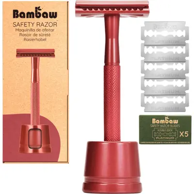 Bambaw Safety Razor with Red Stand