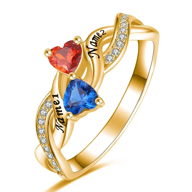 10K Gold Heart Birthstone Personalised Name Enterity Ring For Women