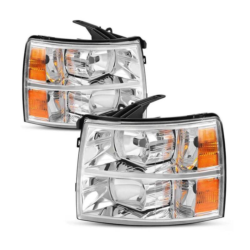 YITAMOTOR® 2007-2014 Chevy Silverado Headlamp Light Chrome Housing Amber Reflector Clear Lens Headlight