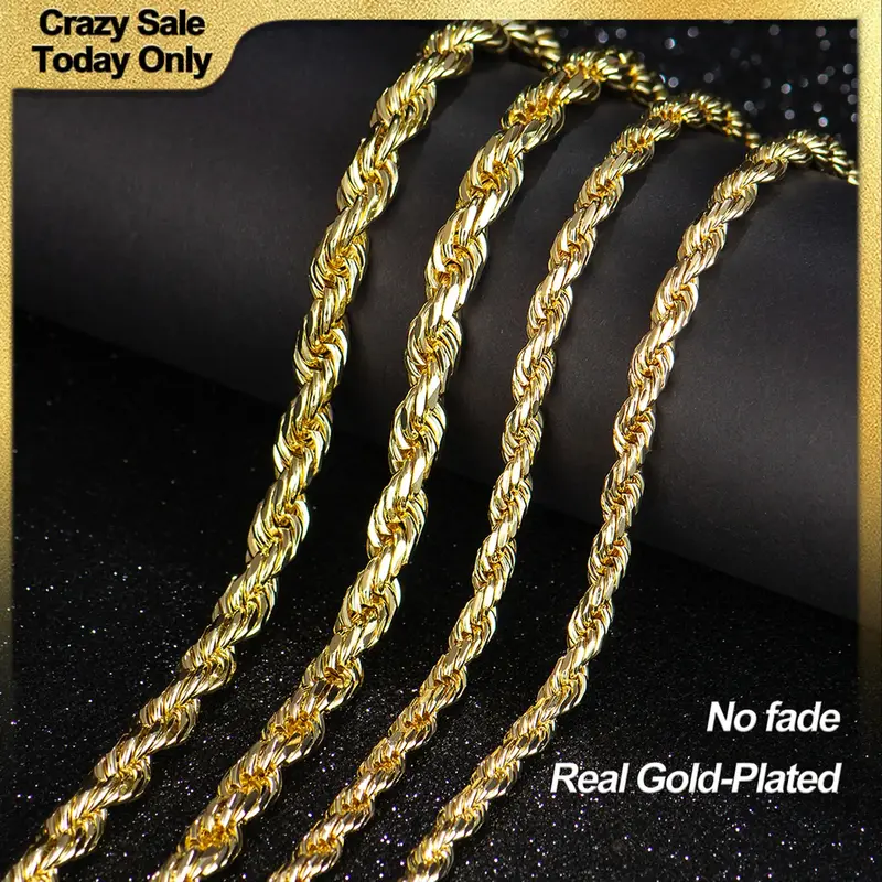Holylegend 14K Real Gold-Plated Rope Chain Necklace Set– Upgraded Craft, Faceted Cut,Tarnish-Free with Nanotechnology Coati...