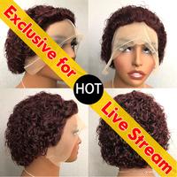 VLIKE Human Hair 99j Soft and Fluffy Pixie Wig Limit one per person Lace Frontal Short Pixie Wigs Dark Root Cuticle Aligned H...