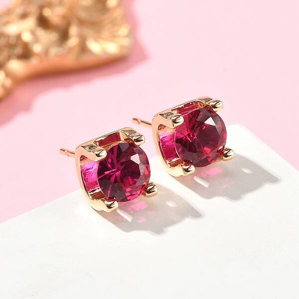Square Brass Micro Pave Cubic Zirconin Stud Earrings