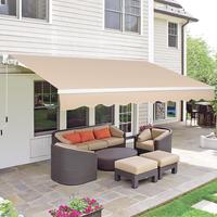 Manual Retractable Awning Water-Resistan Lounge Polyester Cover with Crank Handle, Outdoor for Patio Deck, Home, Backyard, Ba...